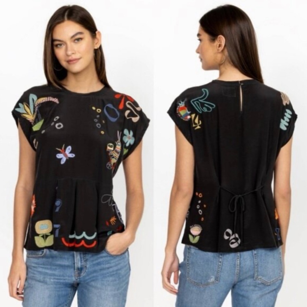 Johnny Was silk black embroidery top, breezy, funky, bohemian - Picture 15 of 16